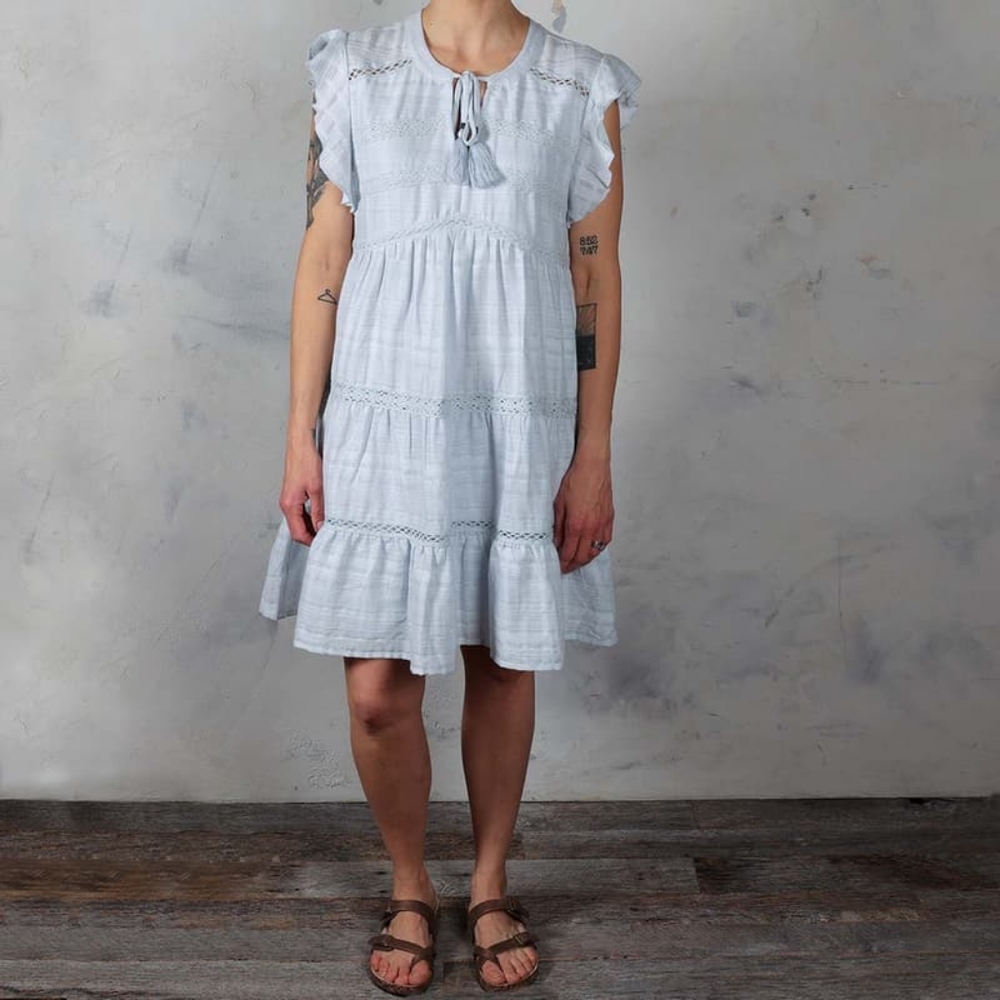 Tantrums Blue Tiered Ruffle Cotton Sleeve Dress Powder Blue